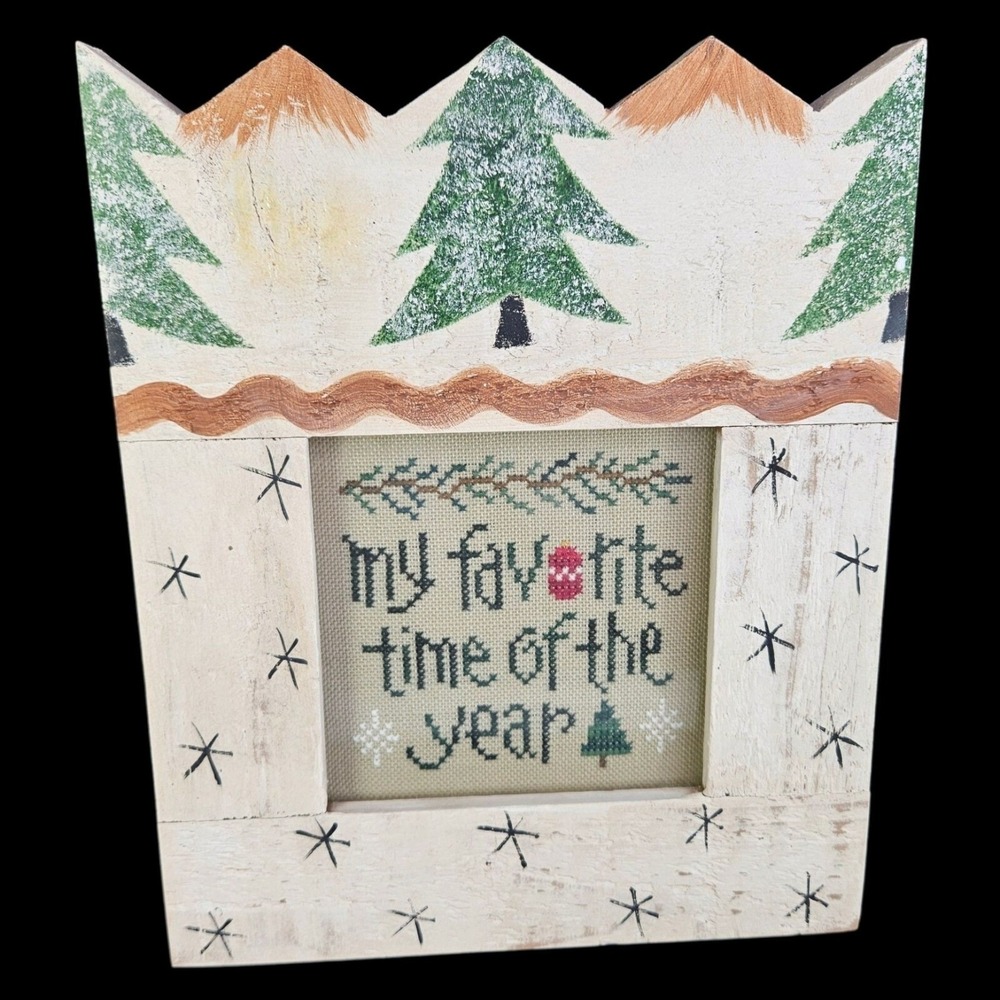 Favorite Time Xmas Cross Stitch Framed COMPLETED Lizzie Kate Stitching Wall Art